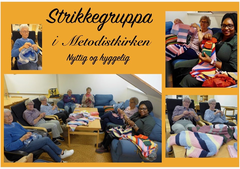 Strikkegruppa inviterer strikkende og ikke strikkende kvinner til hyggelig formiddagsmat, samlet om nære ting og om mødre og spebarns situasjon i Afrika.
