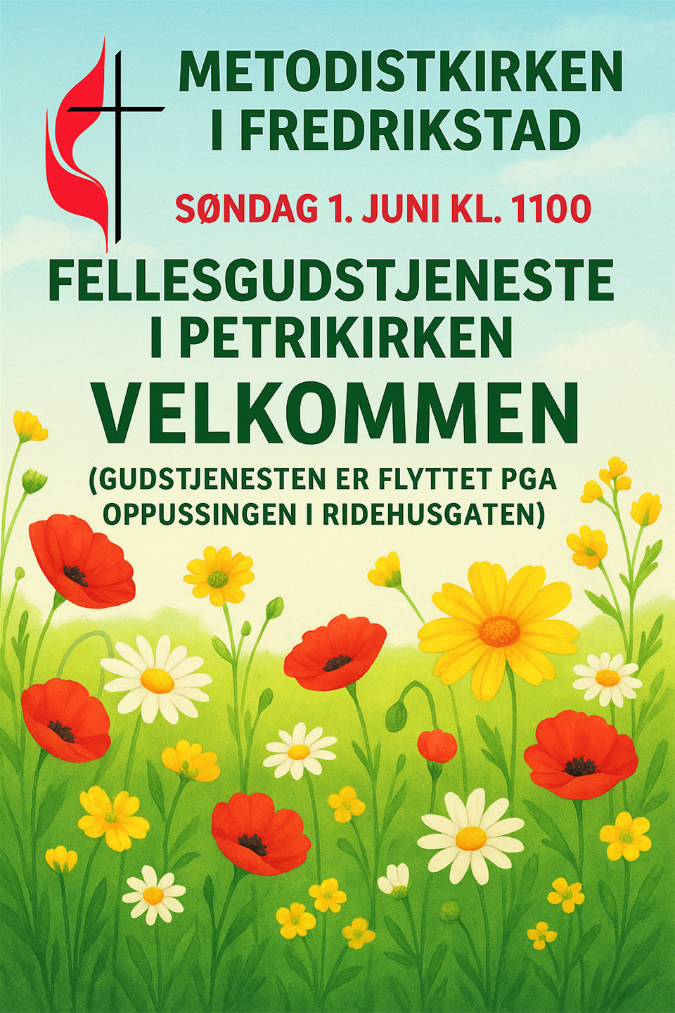 Søndag 1. Juni  Kl 1100 Gudstjeneste i Petrikirken
