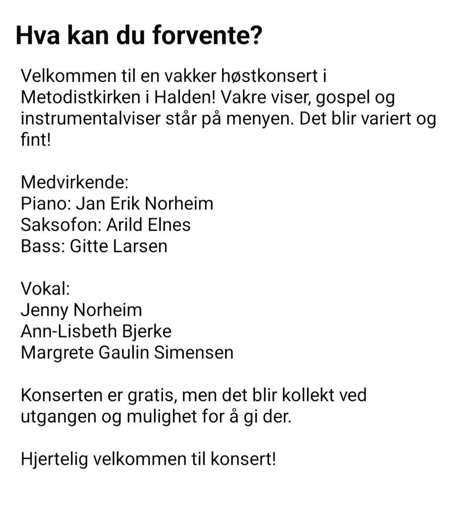 Høstkonsert med Jenny Norheim - Ann-Lisbeth Bjerke - Margrete Gaulin Simensen og musikere