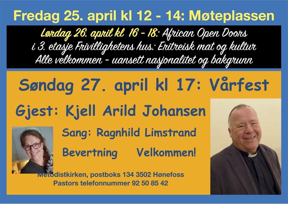 African Open Doors inviterer til internasjonal samling på Frivillighetens Hus (gml. Hønefoss skole) 3 et. med eritreisk mat og kultur, sang og dans og lovprisning.
